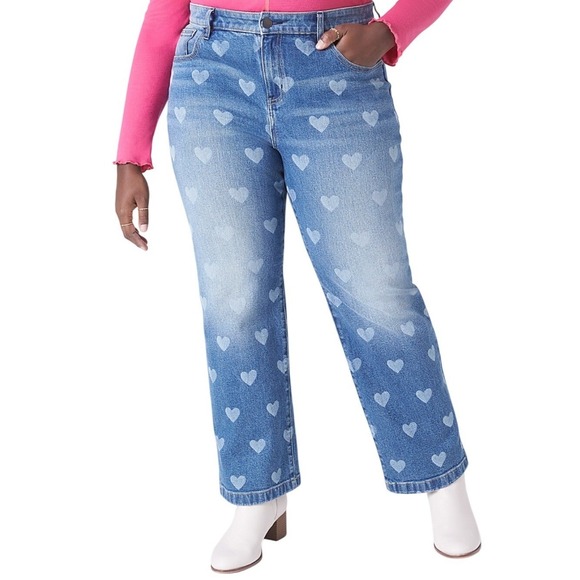 Lane Bryant Denim - Lane Bryant Womens Blue Heart Print Straight Leg Jeans Plus Size 24 Stretch